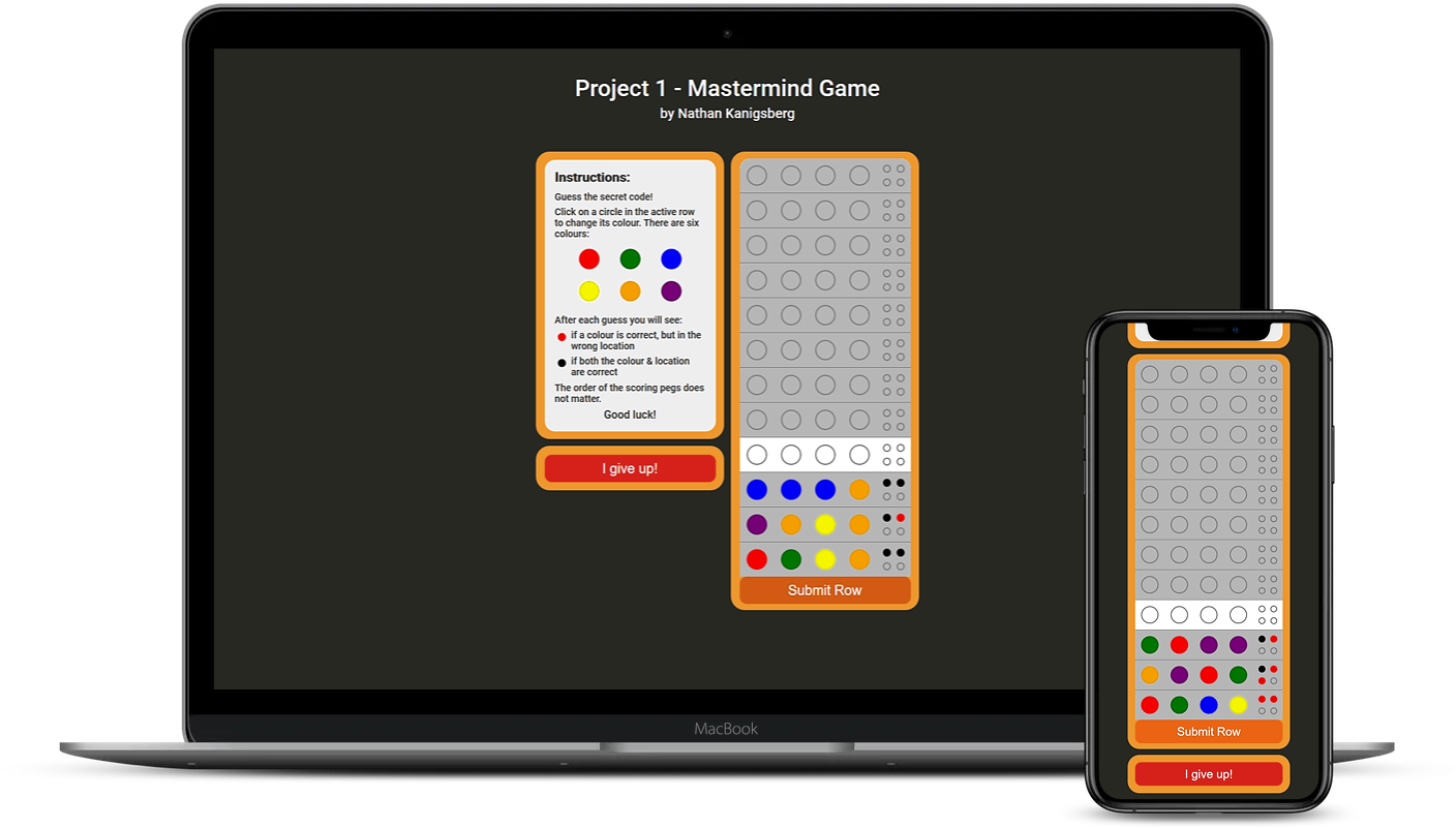 Screenshot of Mastermind game project